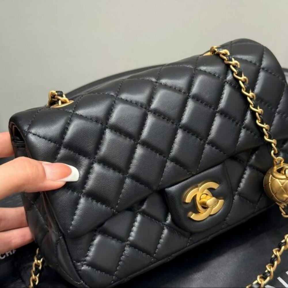 Chanel Mini Black Lambskin Rectangular Pearl Crus… - image 3
